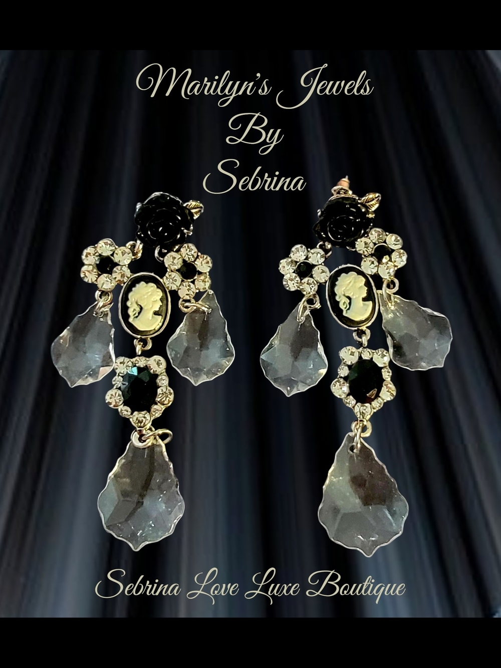 Marilyn's Jewels by Sebrina Vintage Inspired Black Cameo Chandelier Earrings